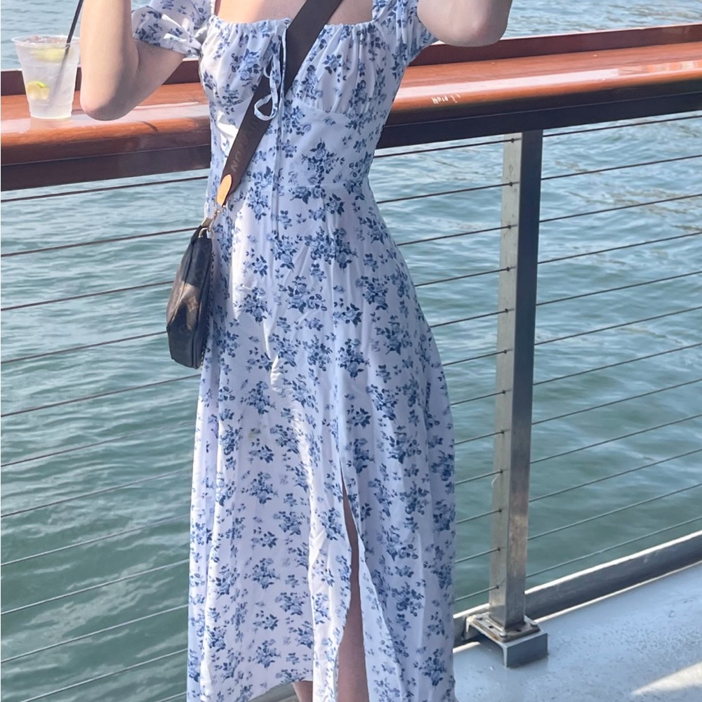 Floral Blue and White Dress